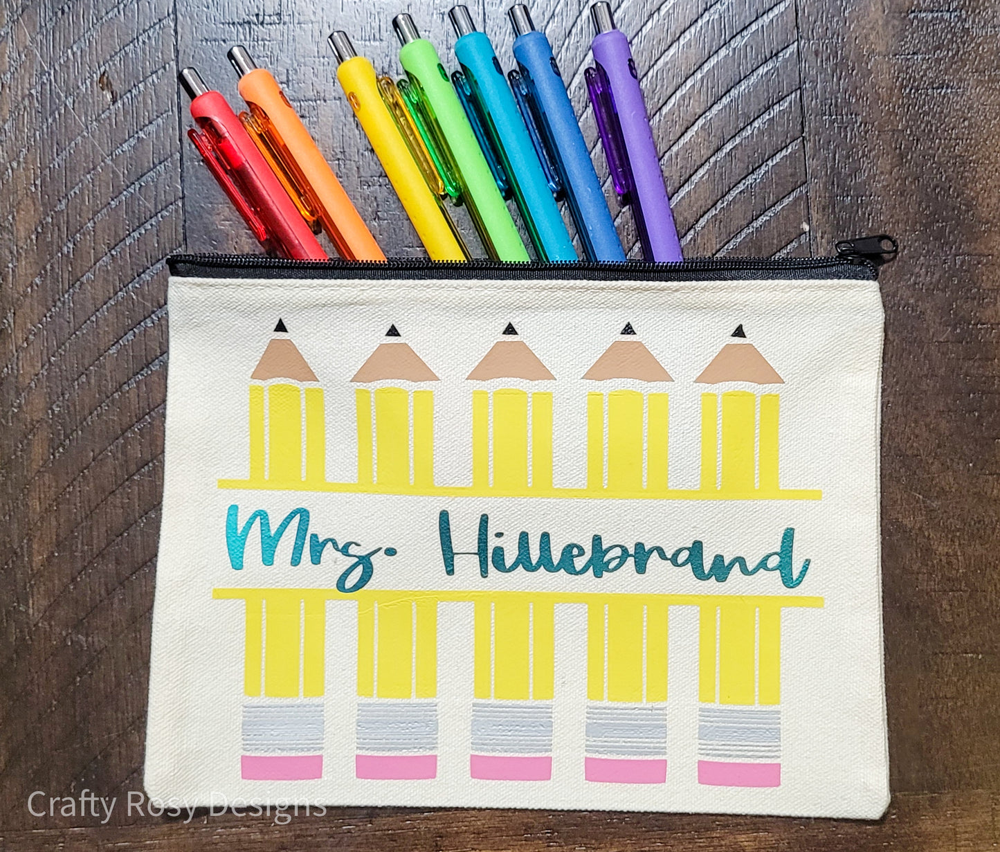 Custom Personalized Canvas Teacher Pencil Bag, Teacher Gift, Student Gift, Travel Makeup Cosmetic Bag