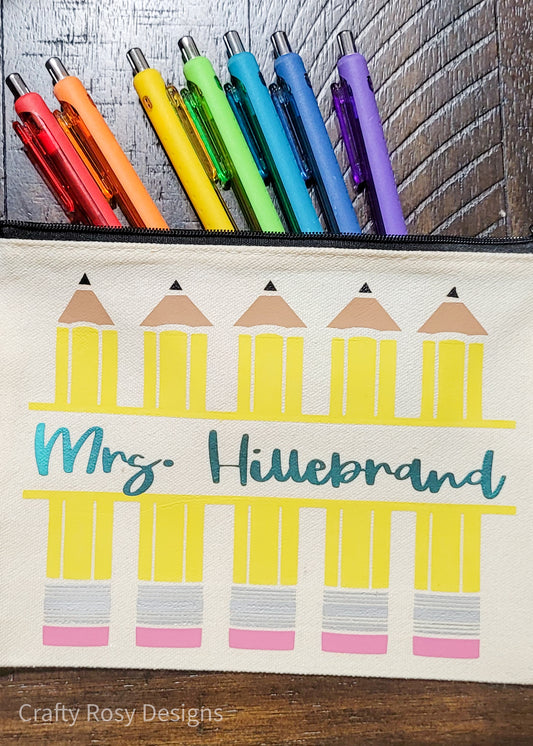 Custom Personalized Canvas Teacher Pencil Bag, Teacher Gift, Student Gift, Travel Makeup Cosmetic Bag