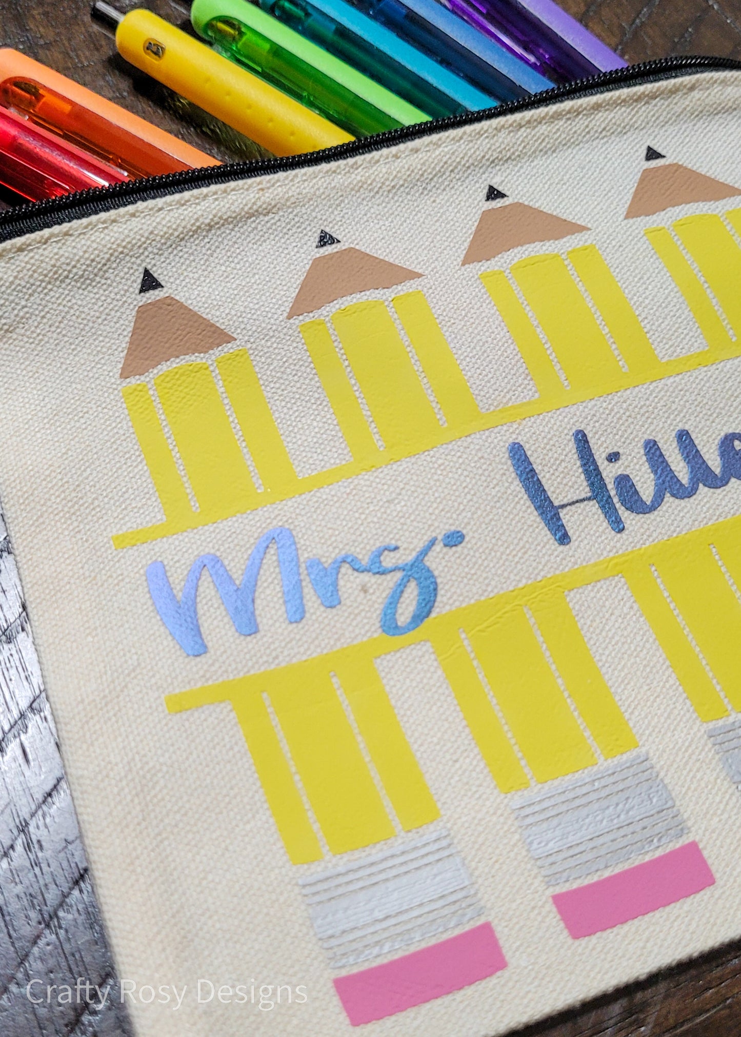 Custom Personalized Canvas Teacher Pencil Bag, Teacher Gift, Student Gift, Travel Makeup Cosmetic Bag