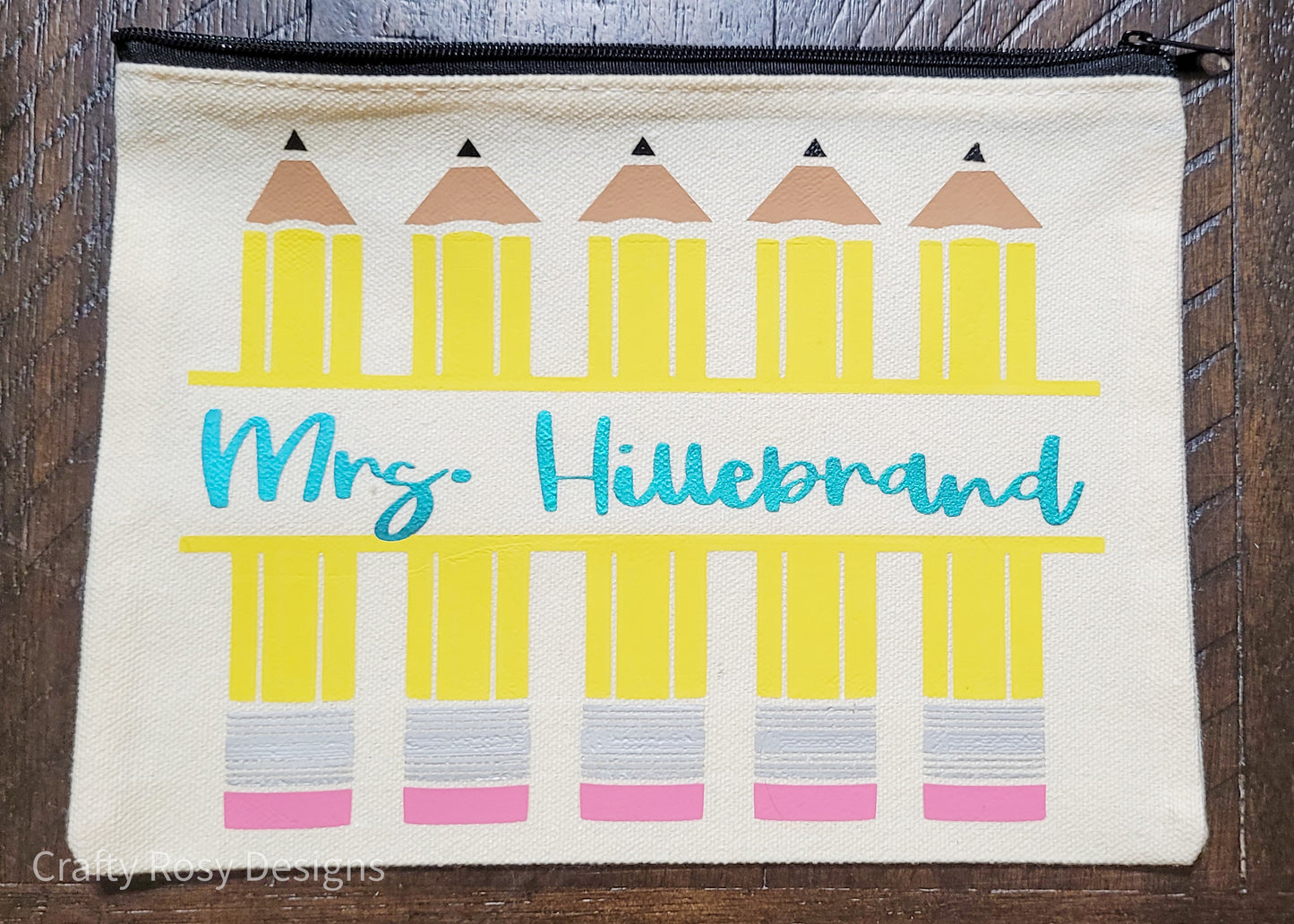 Custom Personalized Canvas Teacher Pencil Bag, Teacher Gift, Student Gift, Travel Makeup Cosmetic Bag