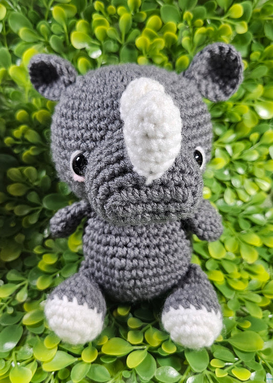 Handmade Crochet Rhino Plushie - Cute Safari Stuffed Animal Toy