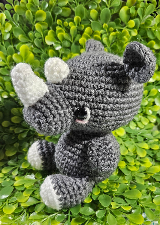 Handmade Crochet Rhino Plushie - Cute Safari Stuffed Animal Toy