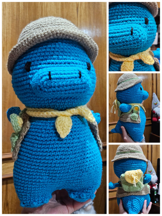 Crochet Archaeologist Dinosaur - Explorer Dino Plush - Handmade Adventure Buddy