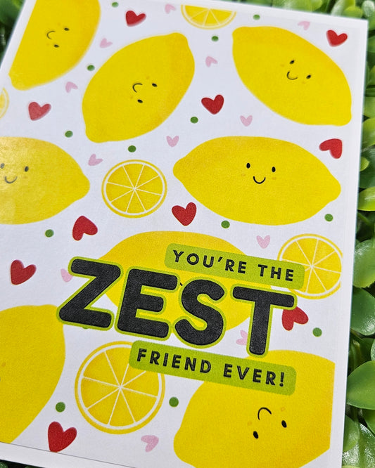 Zesty Friendship Card – “You're The Zest Friend Ever” – Punny Food-Themed Greeting Card For Besties