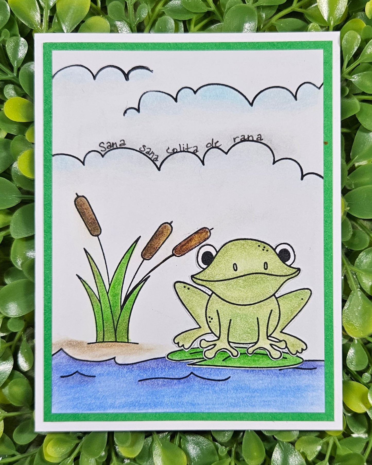 Spanish Get Well Card – Sana Sana Colita de Rana – Handmade Frog Pun Greeting Card