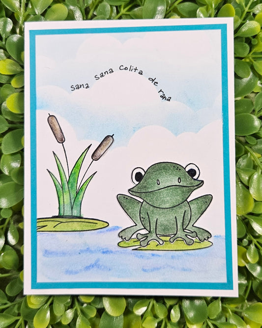 Spanish Get Well Card – Sana Sana Colita de Rana – Handmade Frog Pun Greeting Card