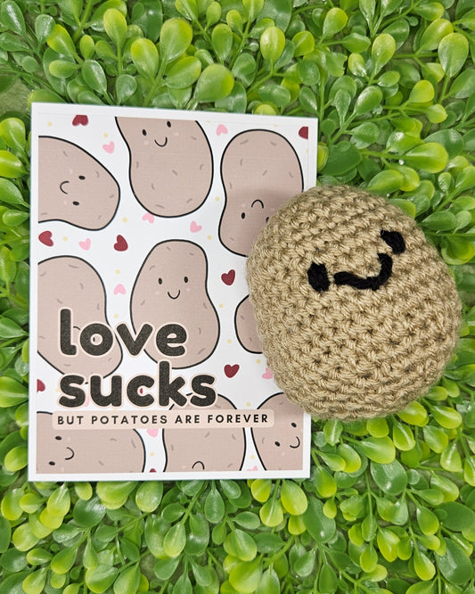 Funny Anti-Valentine’s Day Gift Bundle – Handmade Crochet Potato Plush and Card