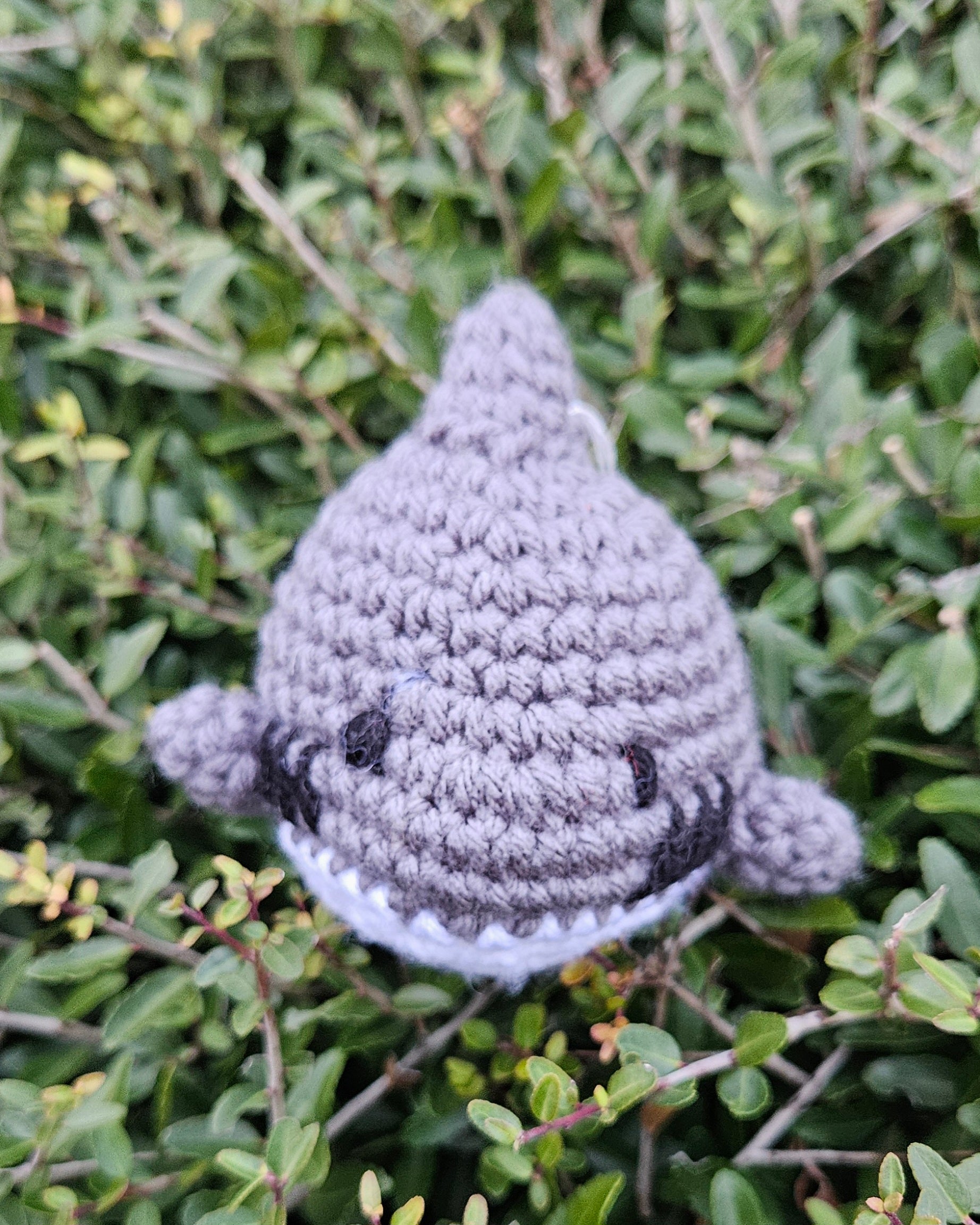 Gray and white Crochet Shark facing forward