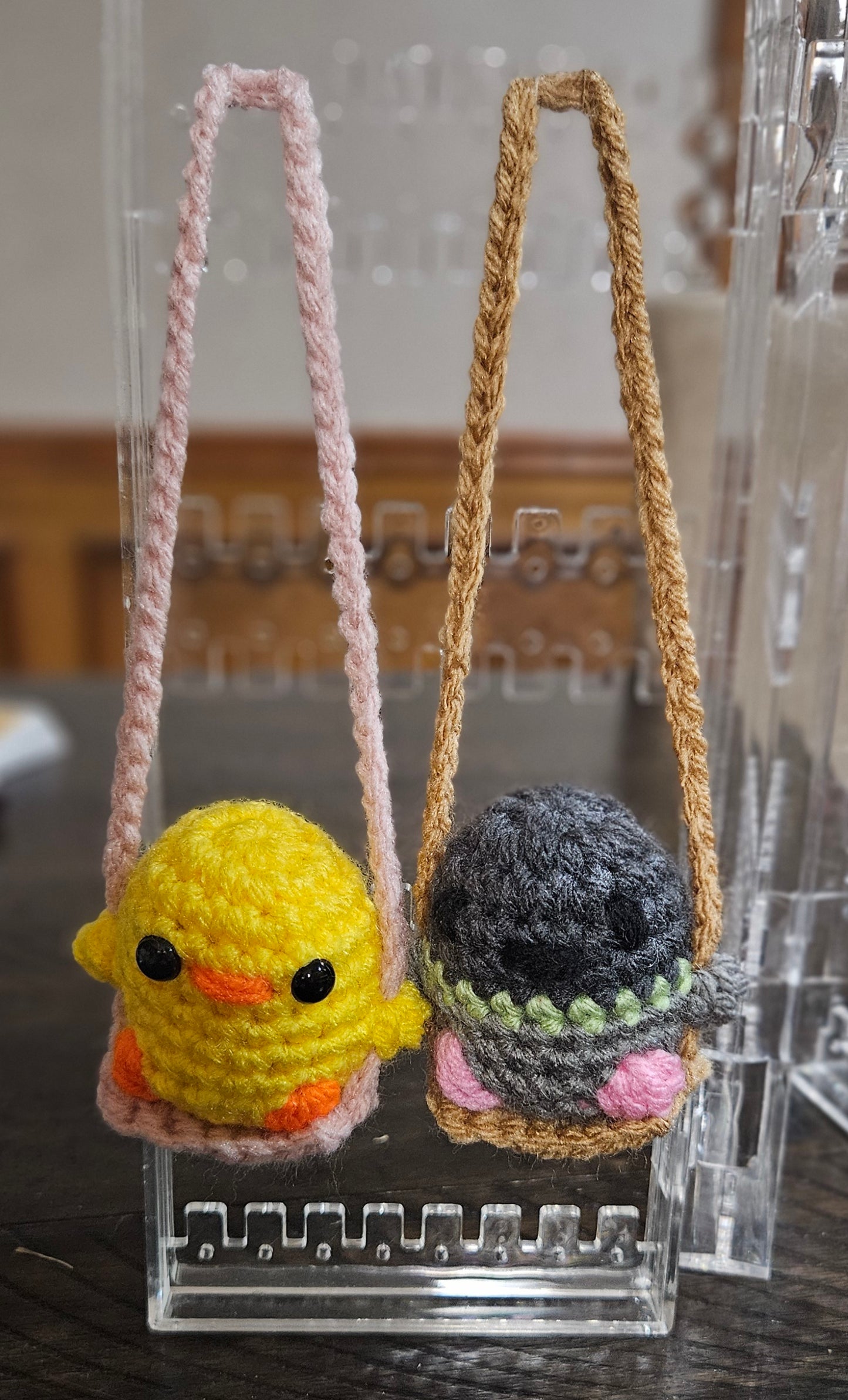 Crochet Swinging Critters - Handmade Mini Animals on Swings - Cute & Whimsical Hanging Decor
