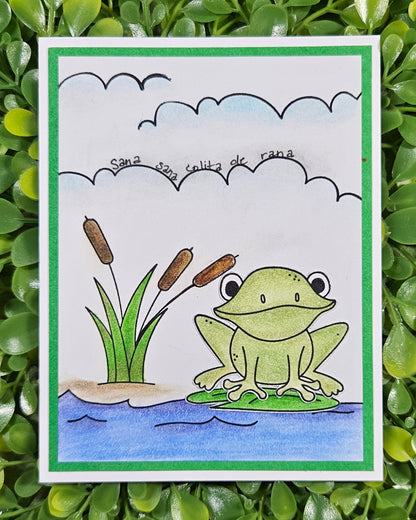 Spanish Get Well Card – Sana Sana Colita de Rana – Handmade Frog Pun Greeting Card